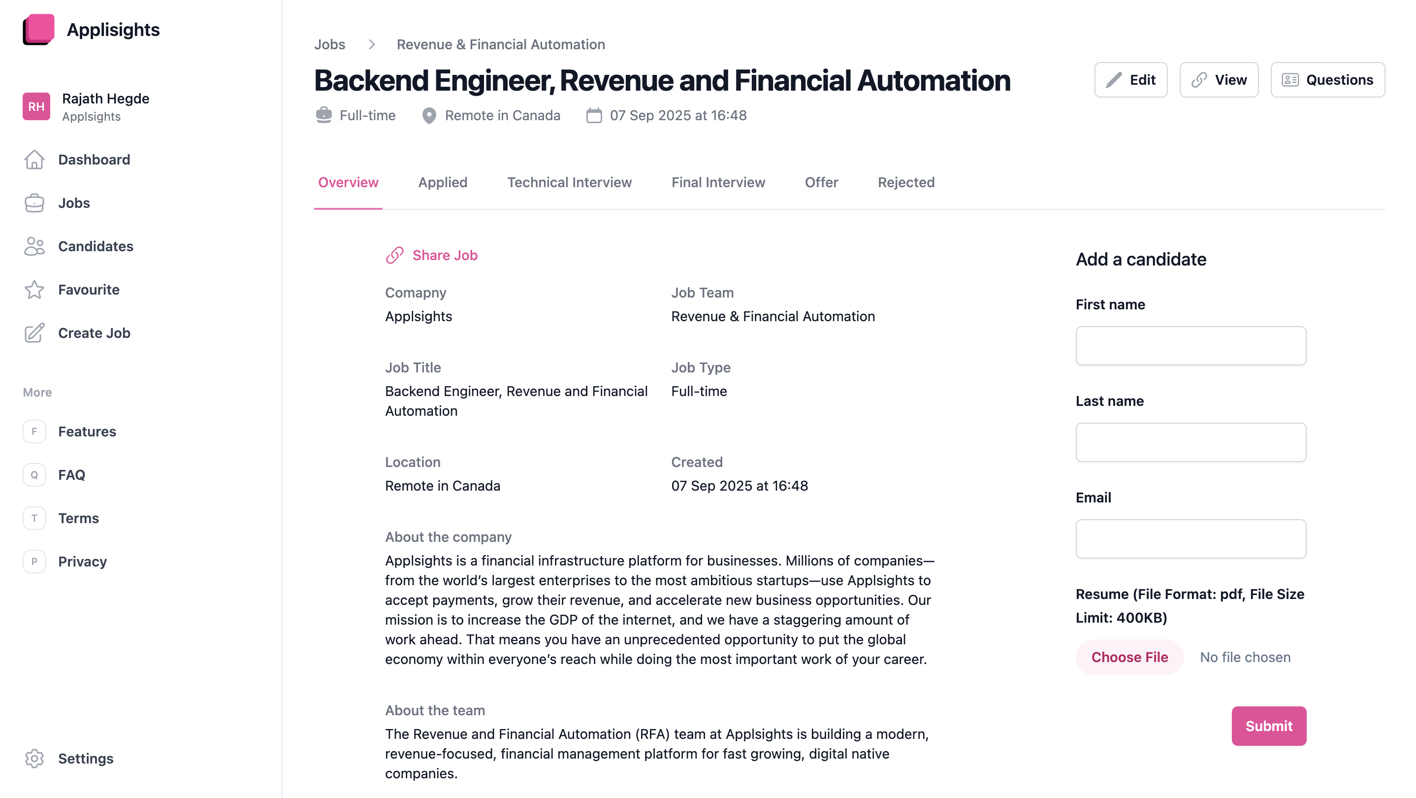 Applisights AI Recruiting Platform